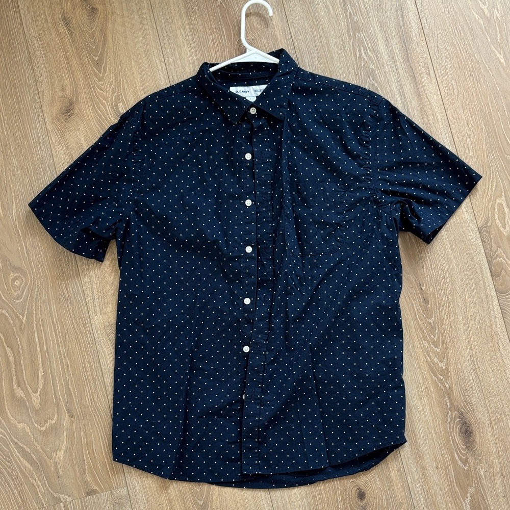 Men's Blue Polka Dot Short Sleeve Button DownShirt